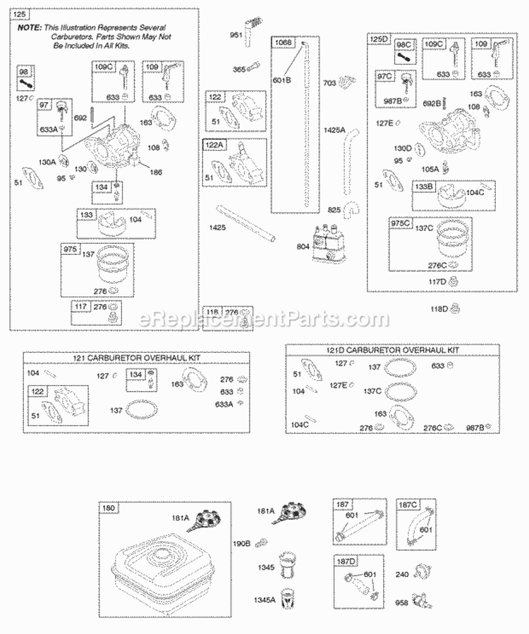 Carburetor Fuel Supply Diagram and Parts List for 12T232-0536-F8  Briggs and Stratton Engine